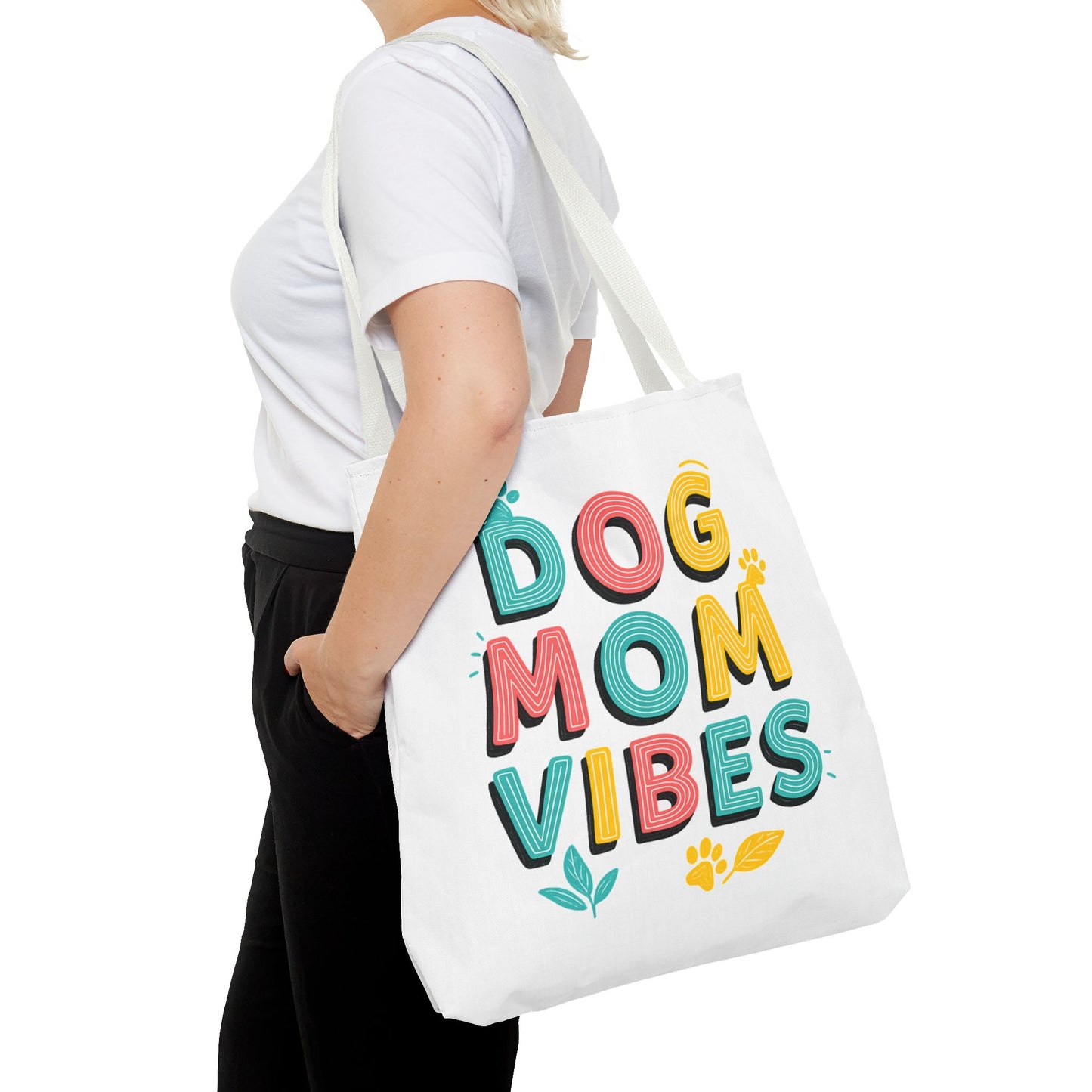 Dog Mom Vibes Tote Bag – Colorful Summer Beach Bag for Dog Lovers