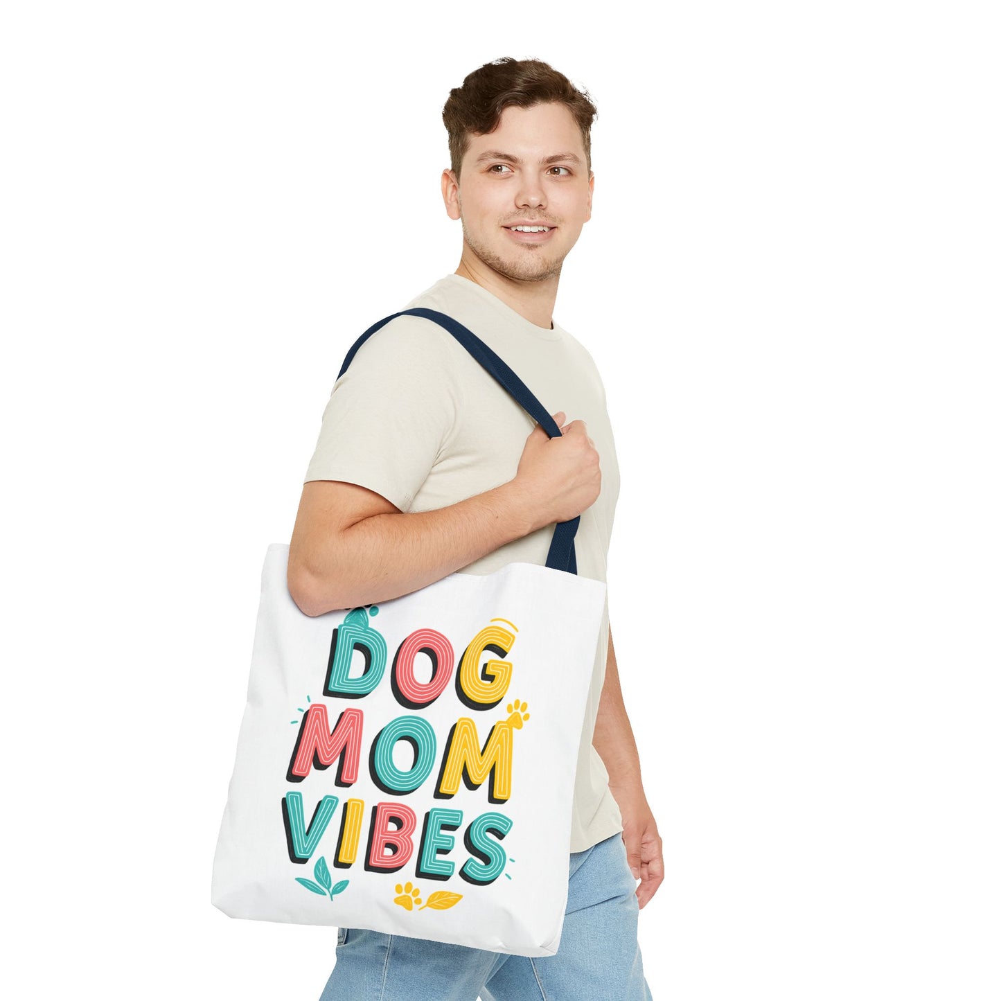 Dog Mom Vibes Tote Bag – Colorful Summer Beach Bag for Dog Lovers