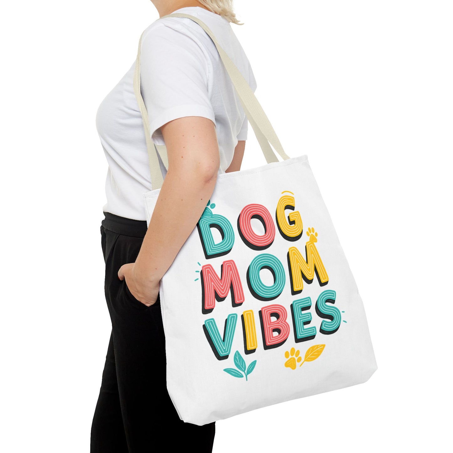 Dog Mom Vibes Tote Bag – Colorful Summer Beach Bag for Dog Lovers