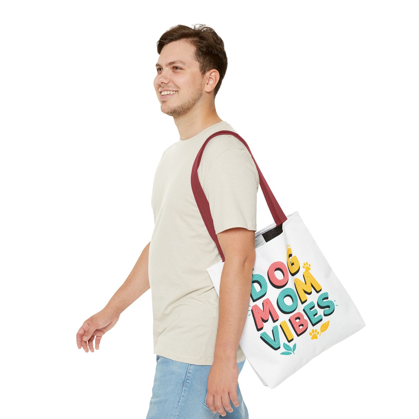 Dog Mom Vibes Tote Bag – Colorful Summer Beach Bag for Dog Lovers