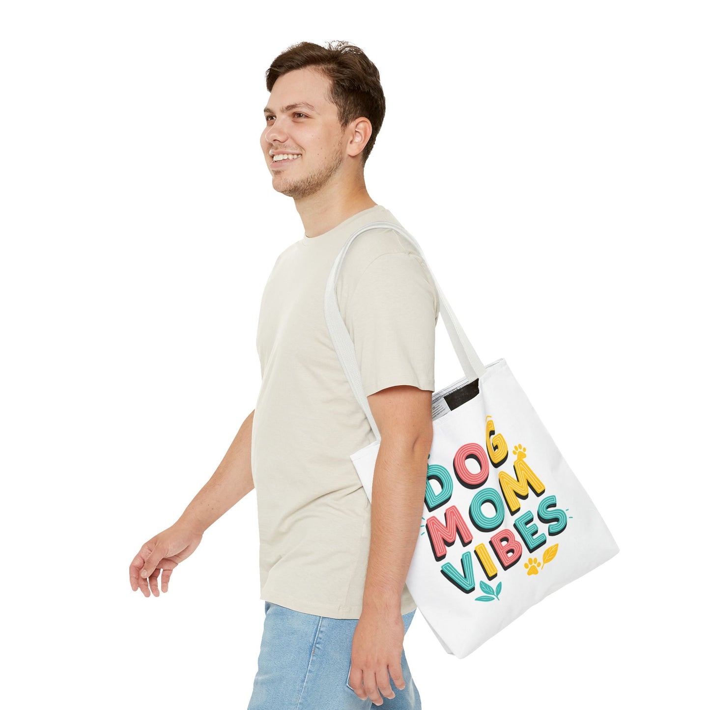 Dog Mom Vibes Tote Bag – Colorful Summer Beach Bag for Dog Lovers