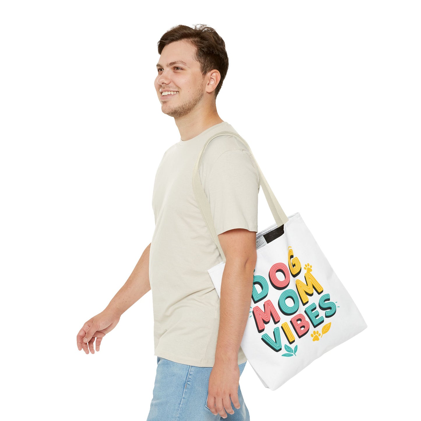 Dog Mom Vibes Tote Bag – Colorful Summer Beach Bag for Dog Lovers