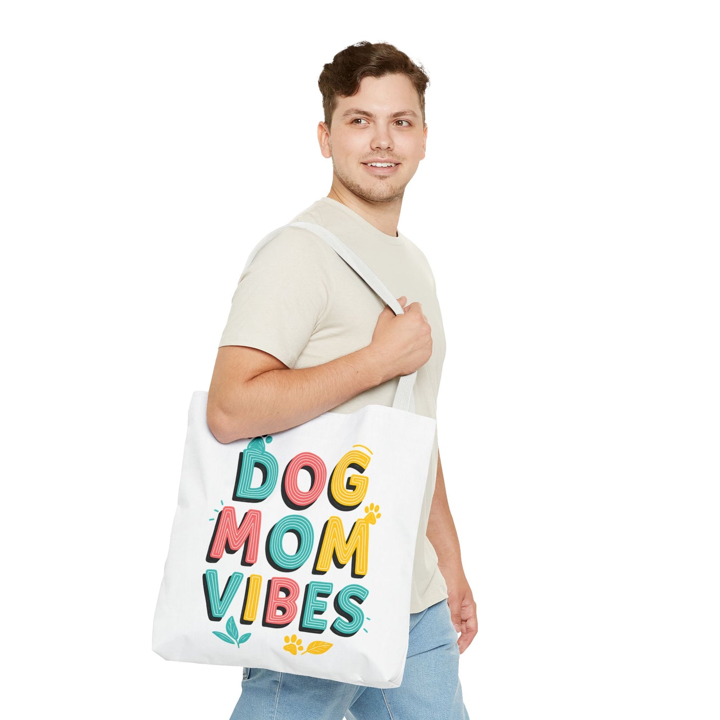 Dog Mom Vibes Tote Bag – Colorful Summer Beach Bag for Dog Lovers