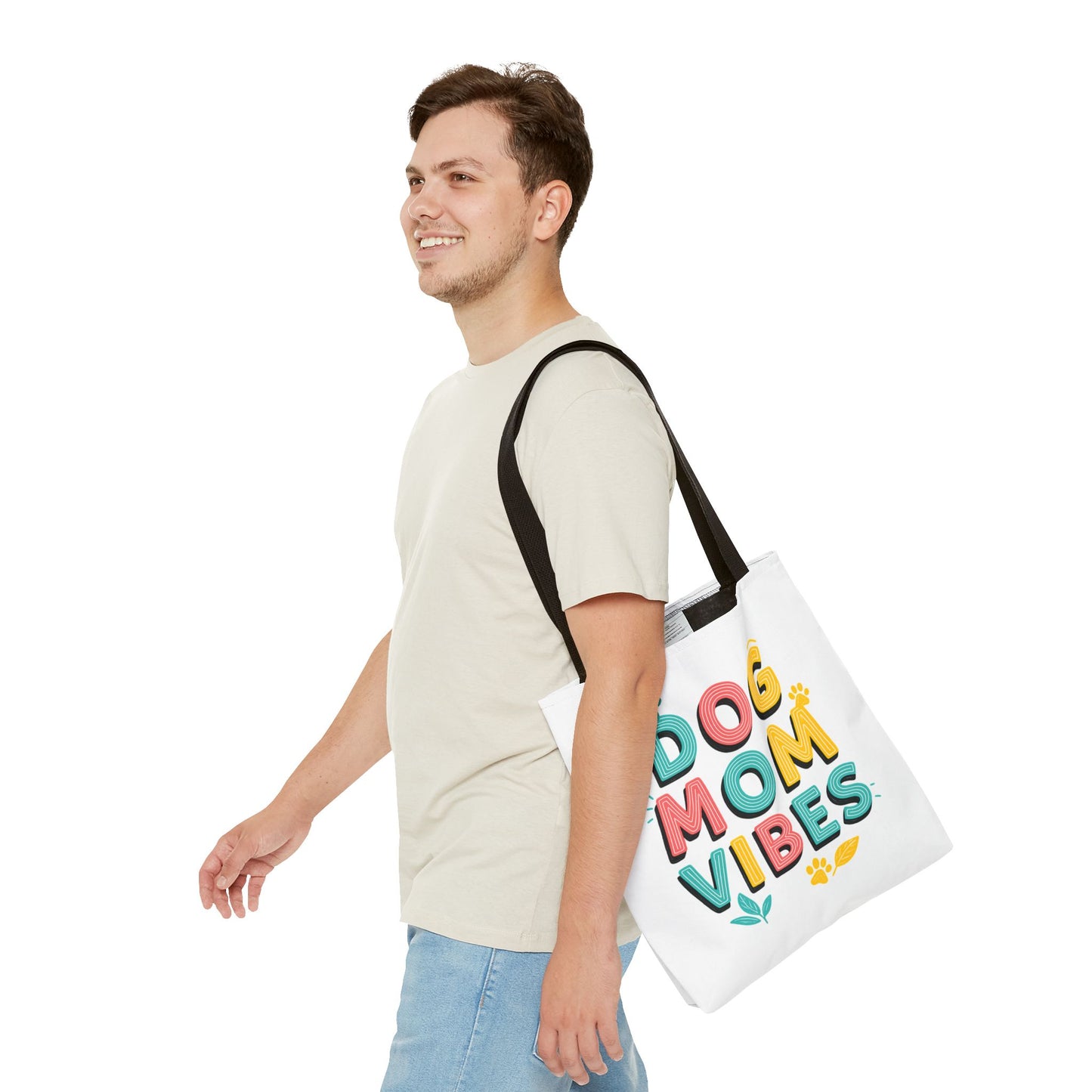 Dog Mom Vibes Tote Bag – Colorful Summer Beach Bag for Dog Lovers