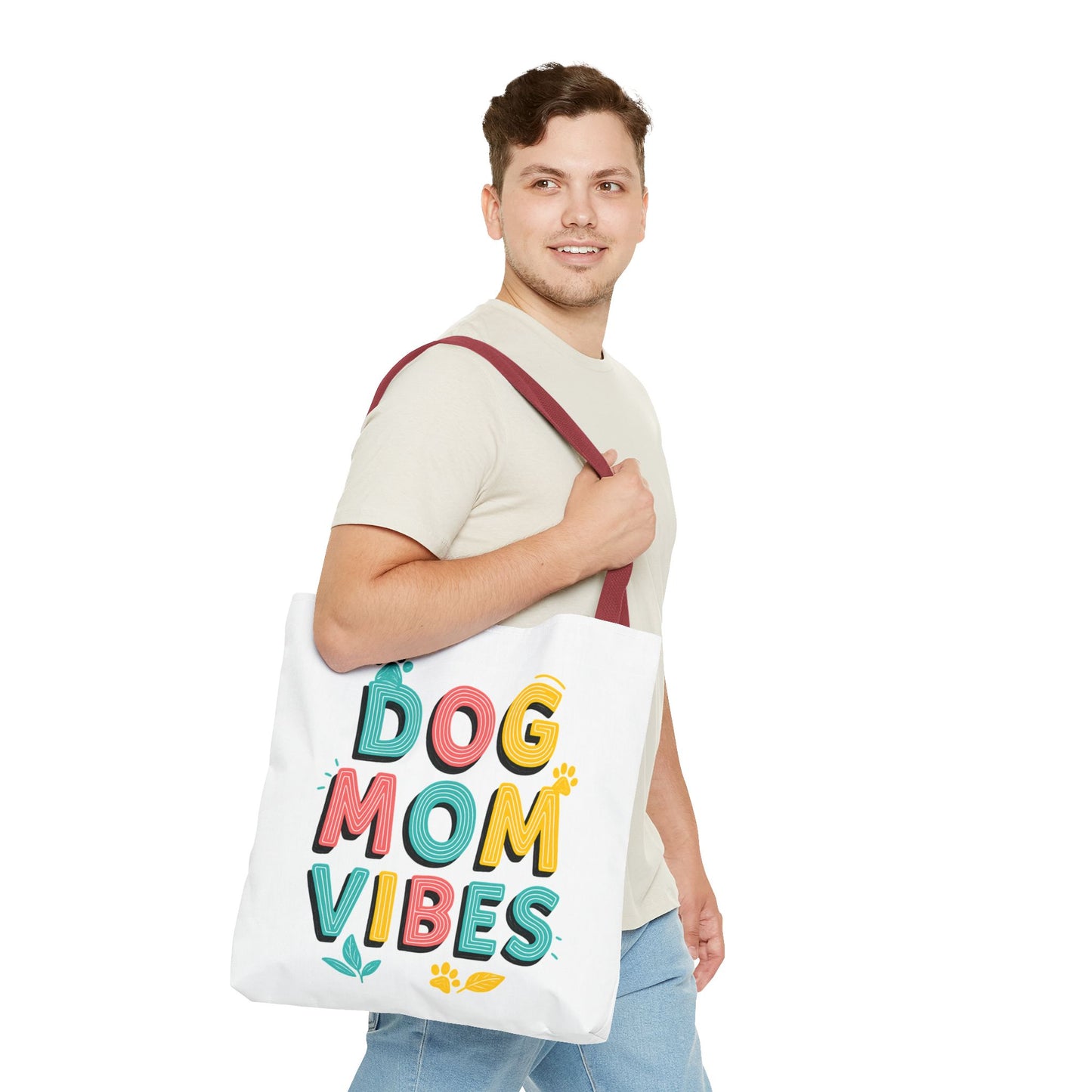 Dog Mom Vibes Tote Bag – Colorful Summer Beach Bag for Dog Lovers