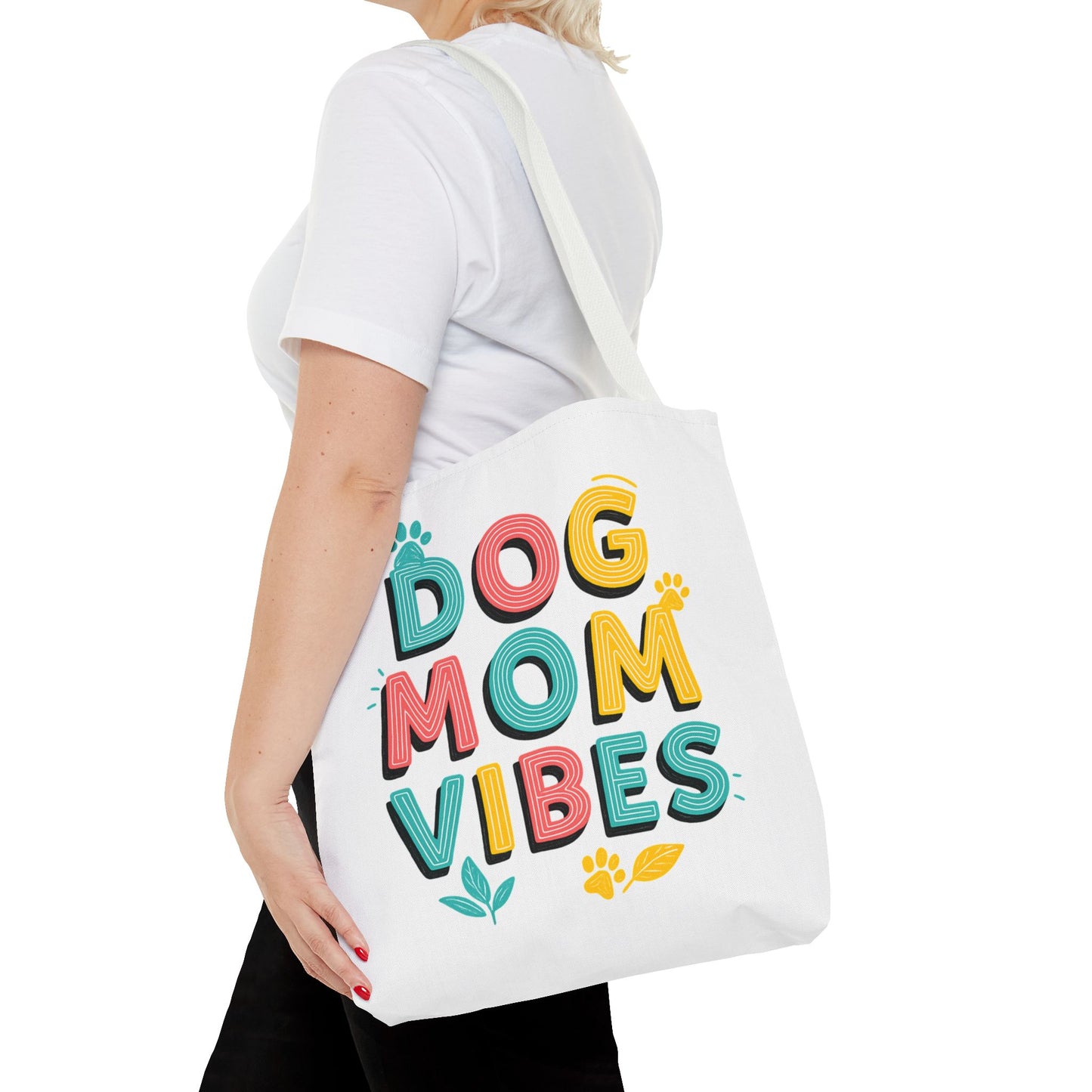 Dog Mom Vibes Tote Bag – Colorful Summer Beach Bag for Dog Lovers
