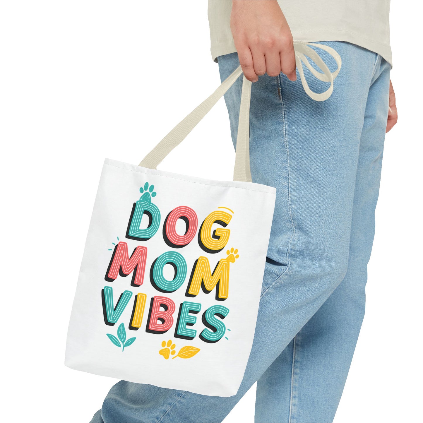 Dog Mom Vibes Tote Bag – Colorful Summer Beach Bag for Dog Lovers