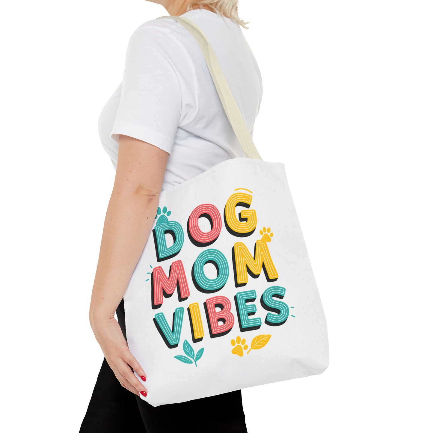 Dog Mom Vibes Tote Bag – Colorful Summer Beach Bag for Dog Lovers